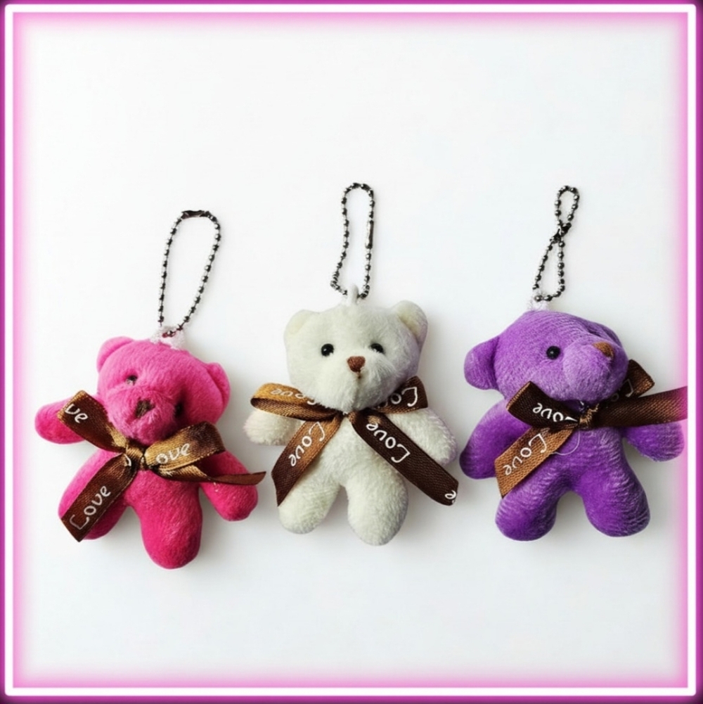 3 Pcs. Plush Bear Keychain - Pink, White, Purple